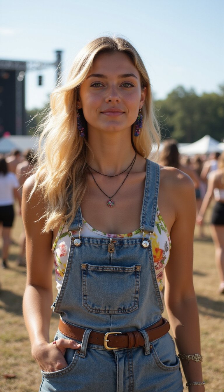Salopette Taille Basse Et Crop Top Pour Festival