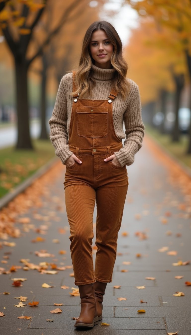 Salopette Velours Côtelé Avec Col Roulé Douillet