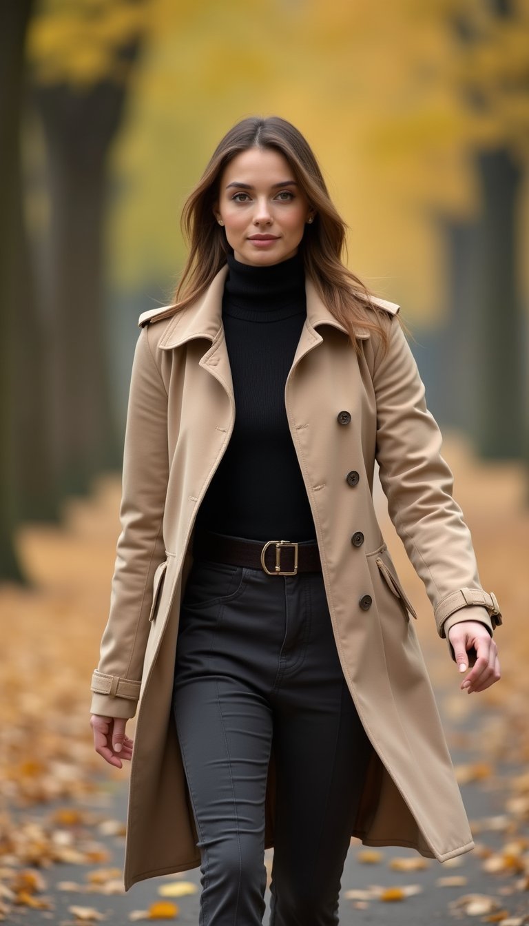 Trench Classique Associé À Un Pull Col Roulé