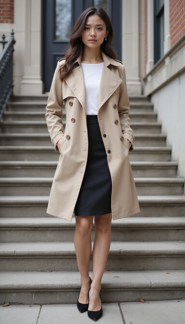 Trench Classique Avec Ensemble Jupe Crayon