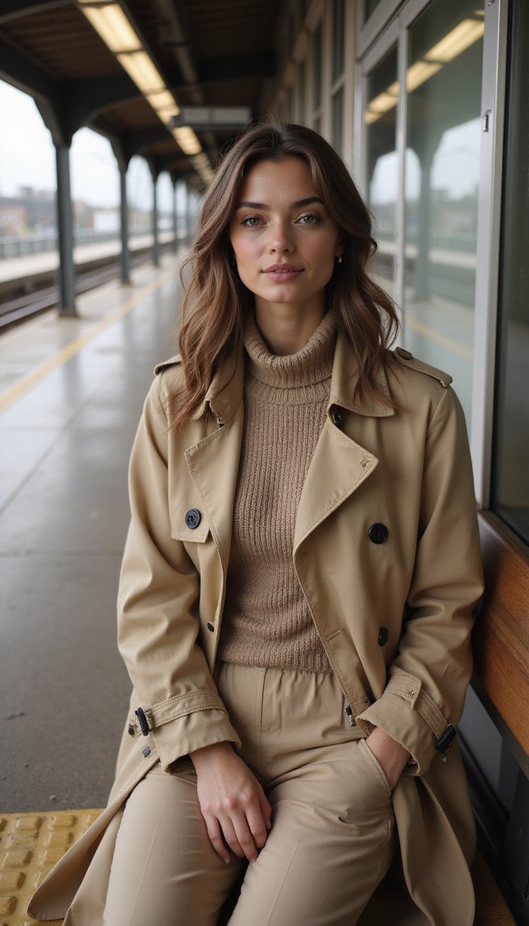 Trench Classique Sur Co-ord En Maille Douce