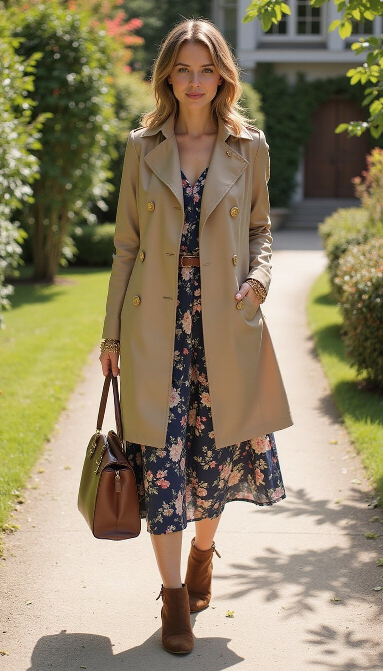 Trench Et Robe Midi Fleurie Pour Printemps