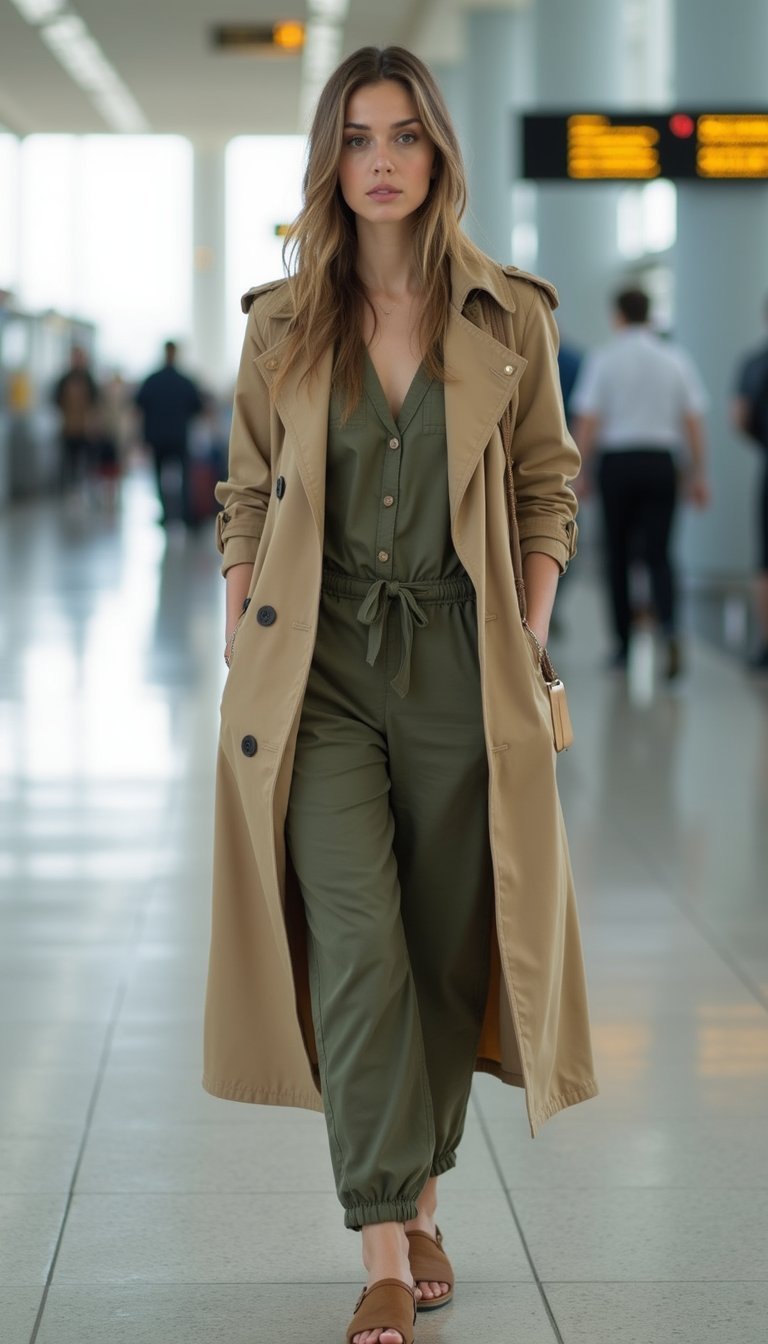Trench Sur Combinaison Pantalon Pour Travel Look