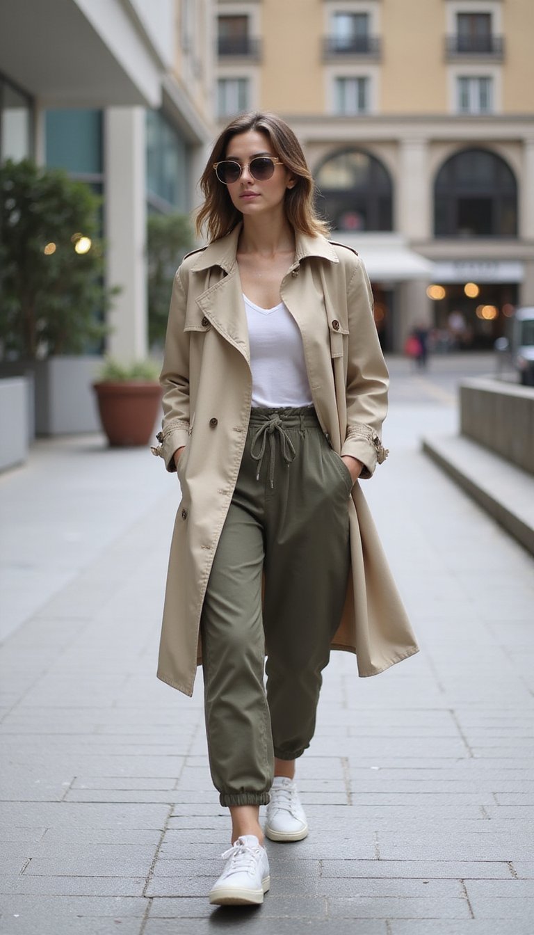 Trench Sur Look Sport Chic Avec Baskets