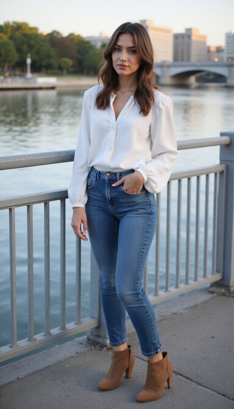 Blouse Volumineuse Et Jean Taille Haute Slim