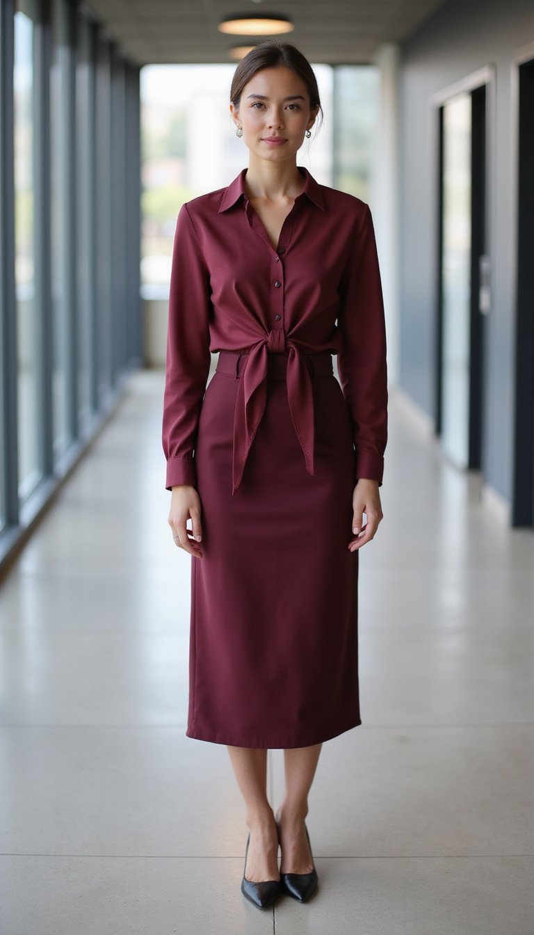 Chemisier À Nœud Et Jupe Crayon Midi