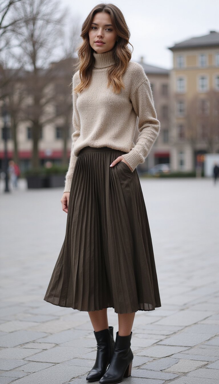 Ensemble Jupe Plissée Et Pull Col Roulé