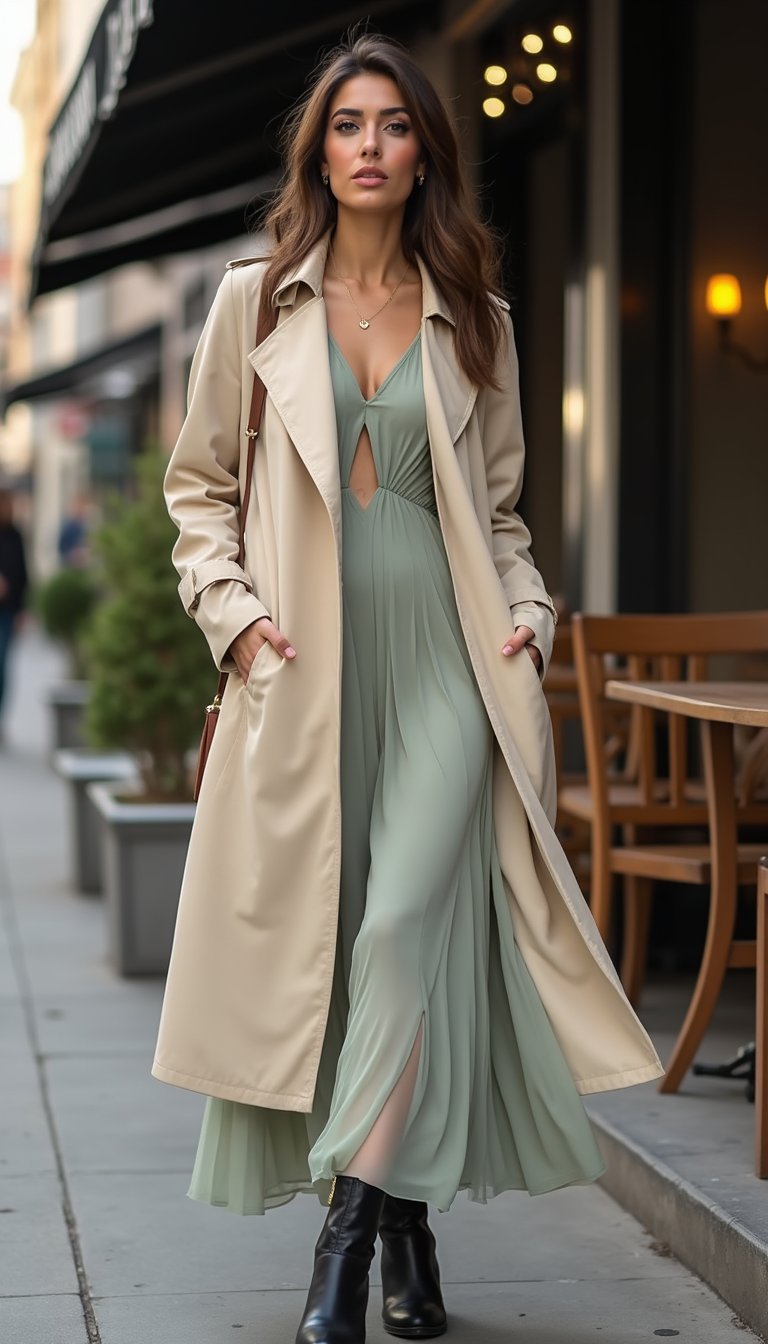 Trench Léger Et Robe Midi Fluide