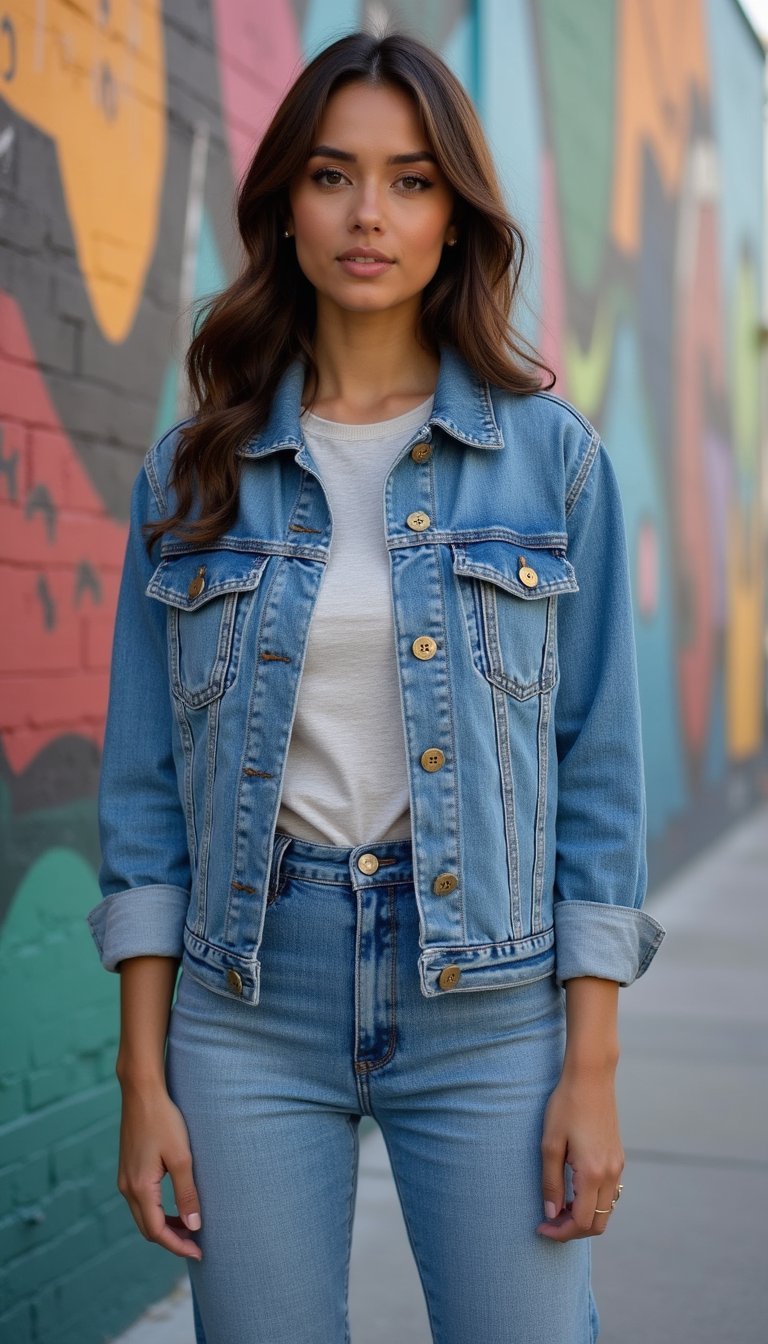 Denim Sur Denim Version Décontractée Élégante