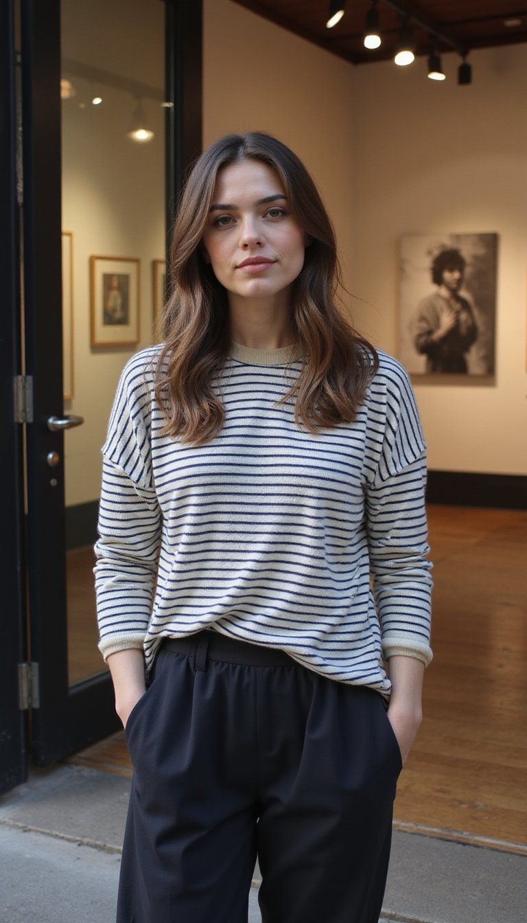 Marinière Classique Avec Pantalon Cigarette Sombre