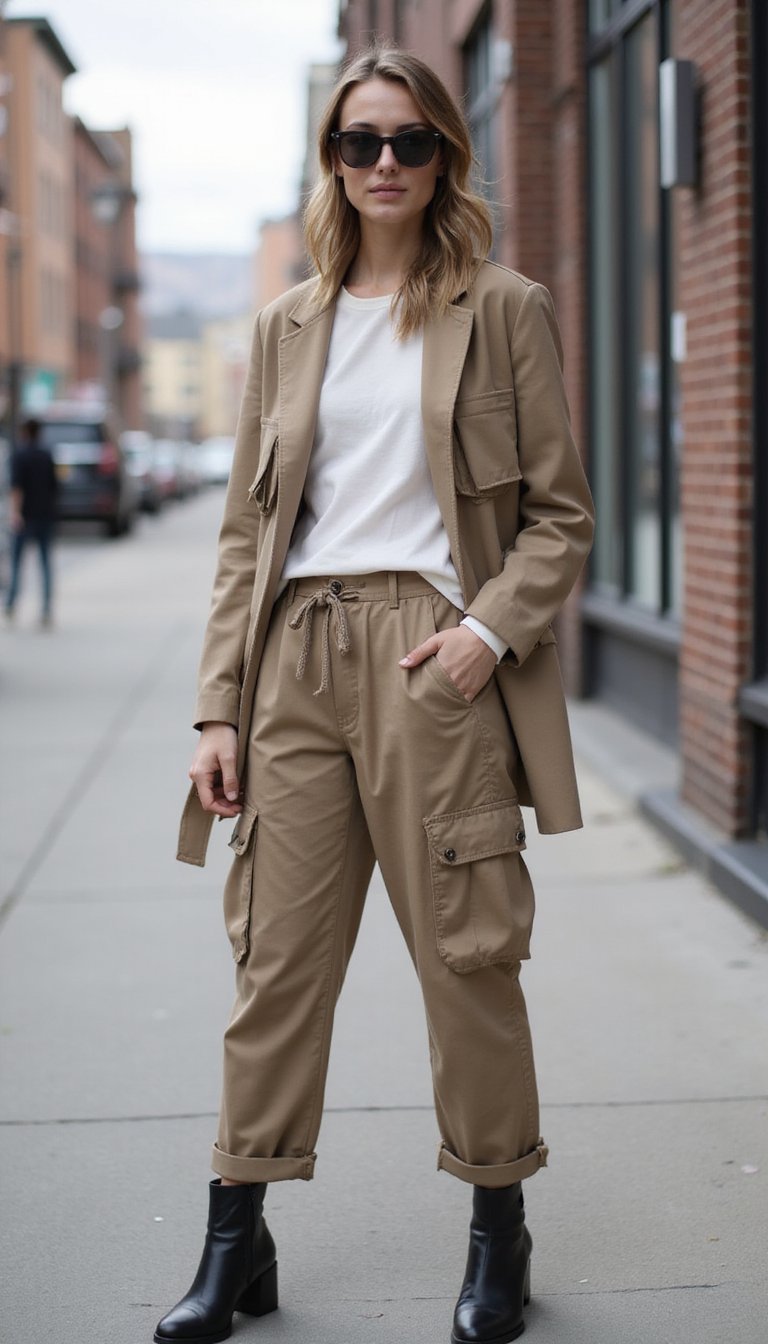 Pantalon Cargo Chic Et Blazer Oversize