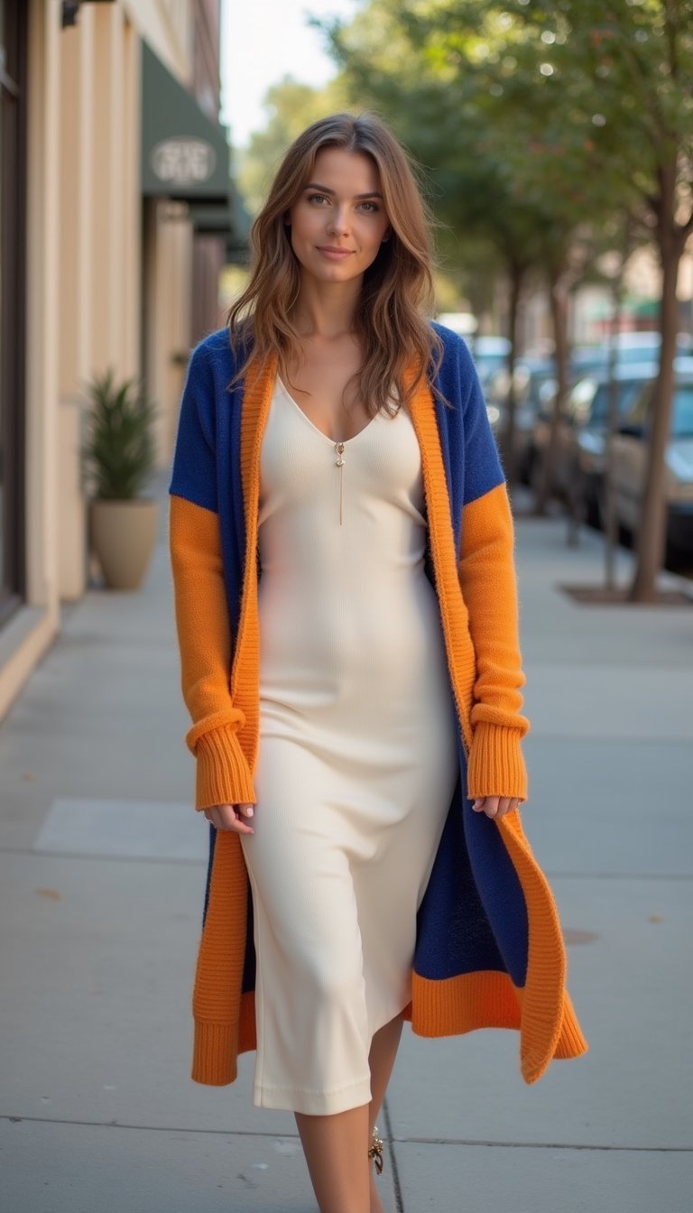 Cardigan Long Coloré Avec Robe Minimaliste