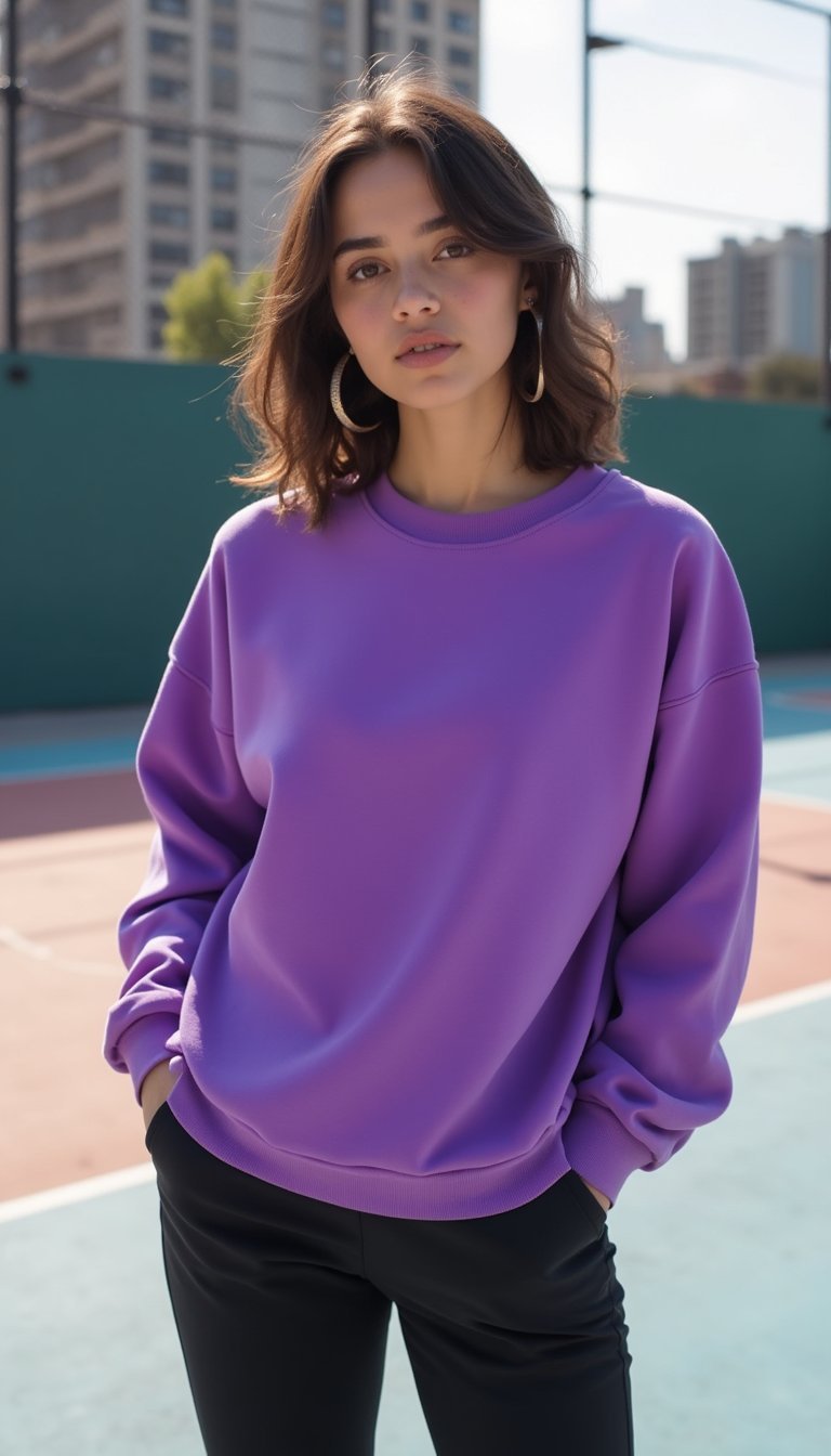 Look Sport Chic Violet Fluo Et Noir