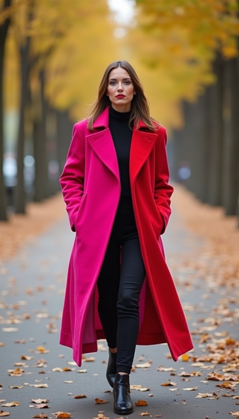 Manteau Long Rouge Cerise Et Rose Bubble