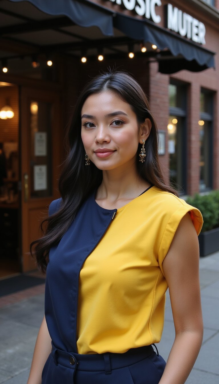 Top Asymétrique Bleu Marine Et Jaune Canari