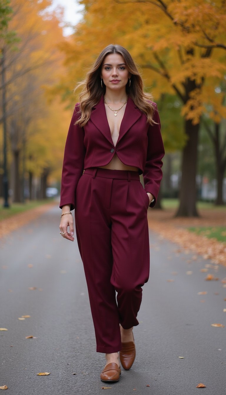 Ensemble Co-ord Bourgogne Et Chaussures Mocassins