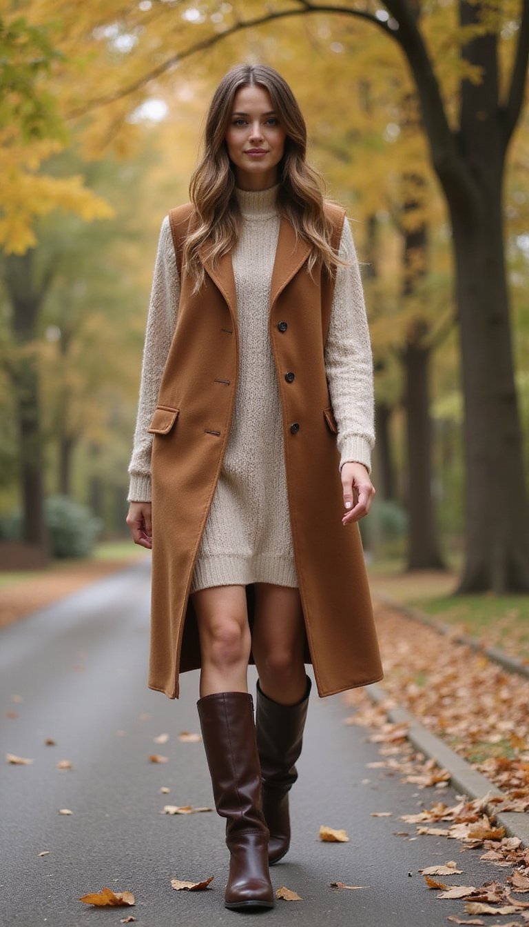 Gilet Long Laine Et Robe Pull Courte