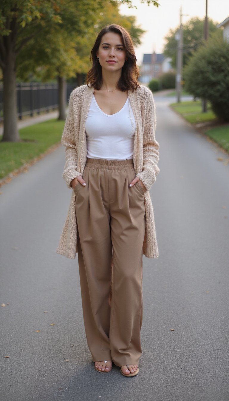Cardigan Léger Et Pantalon Plissé Chic