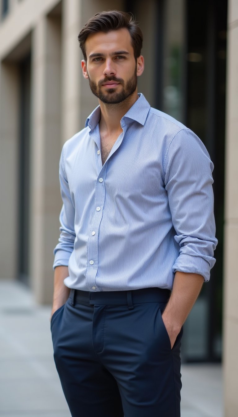 Chemise Rayée Classique Et Pantalon Tailleur Marine