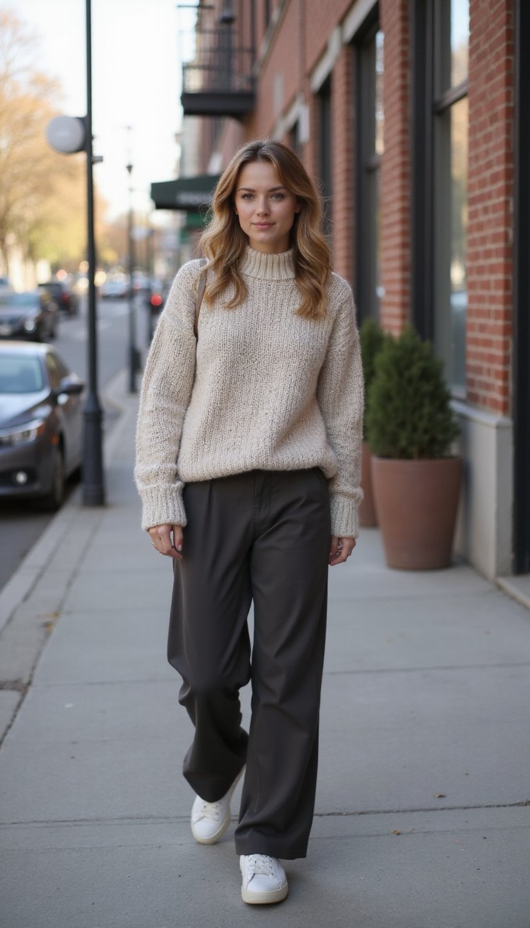 Maille Chunky Avec Pantalon Large Chiné