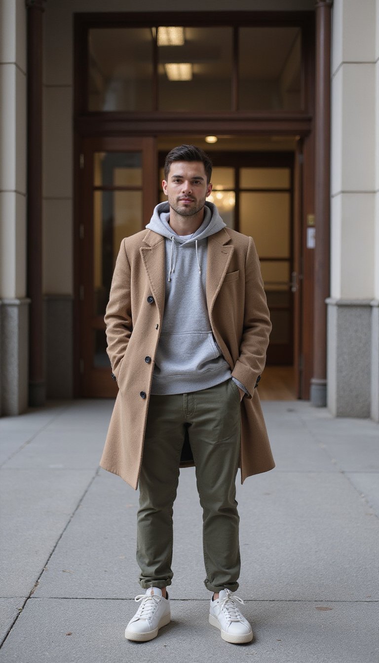 Manteau Structuré, Hoodie Et Pantalon Chino