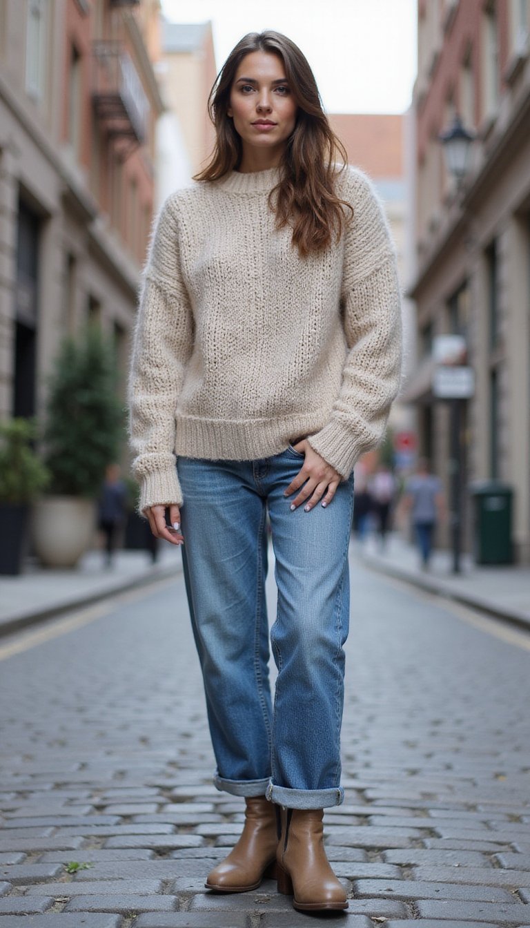 Pull Oversize, Jean Ajusté Et Bottines