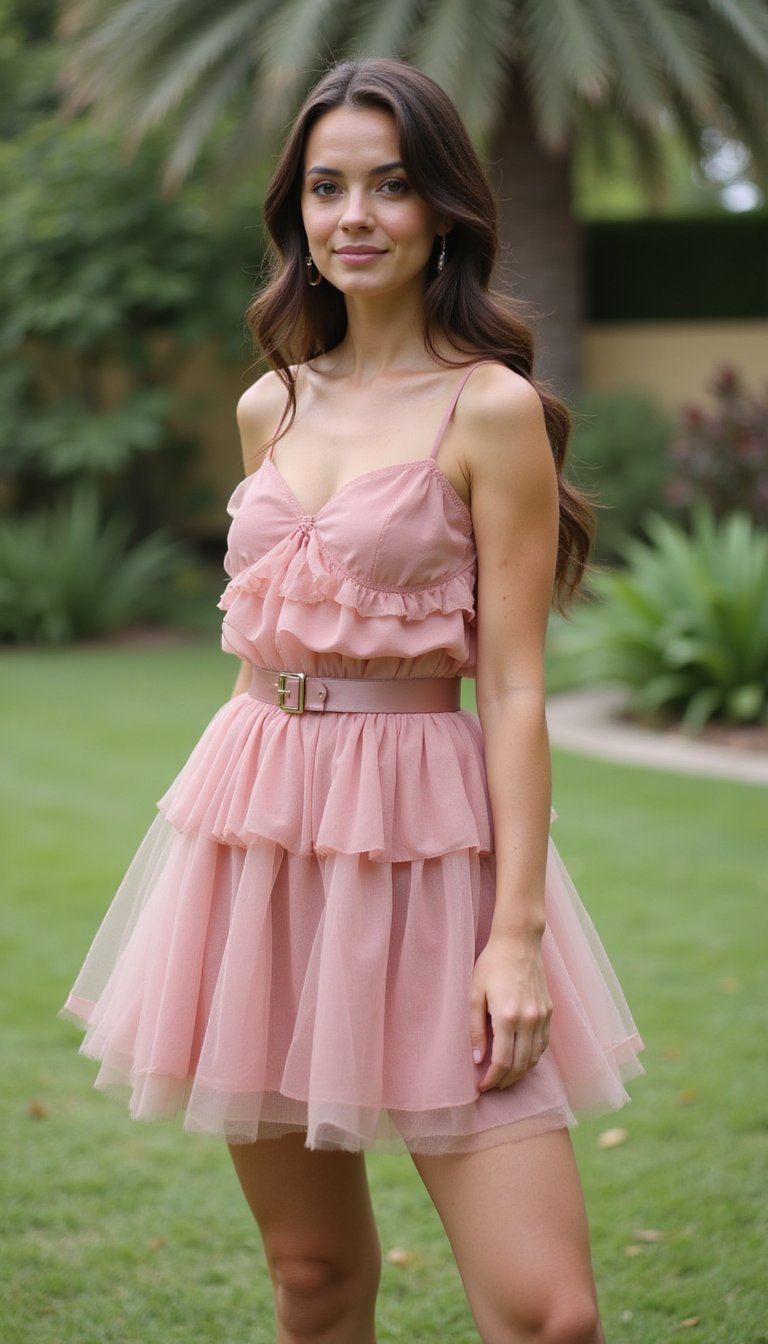 Robe En Tulle Court Avec Ceinture Satinée Féminine