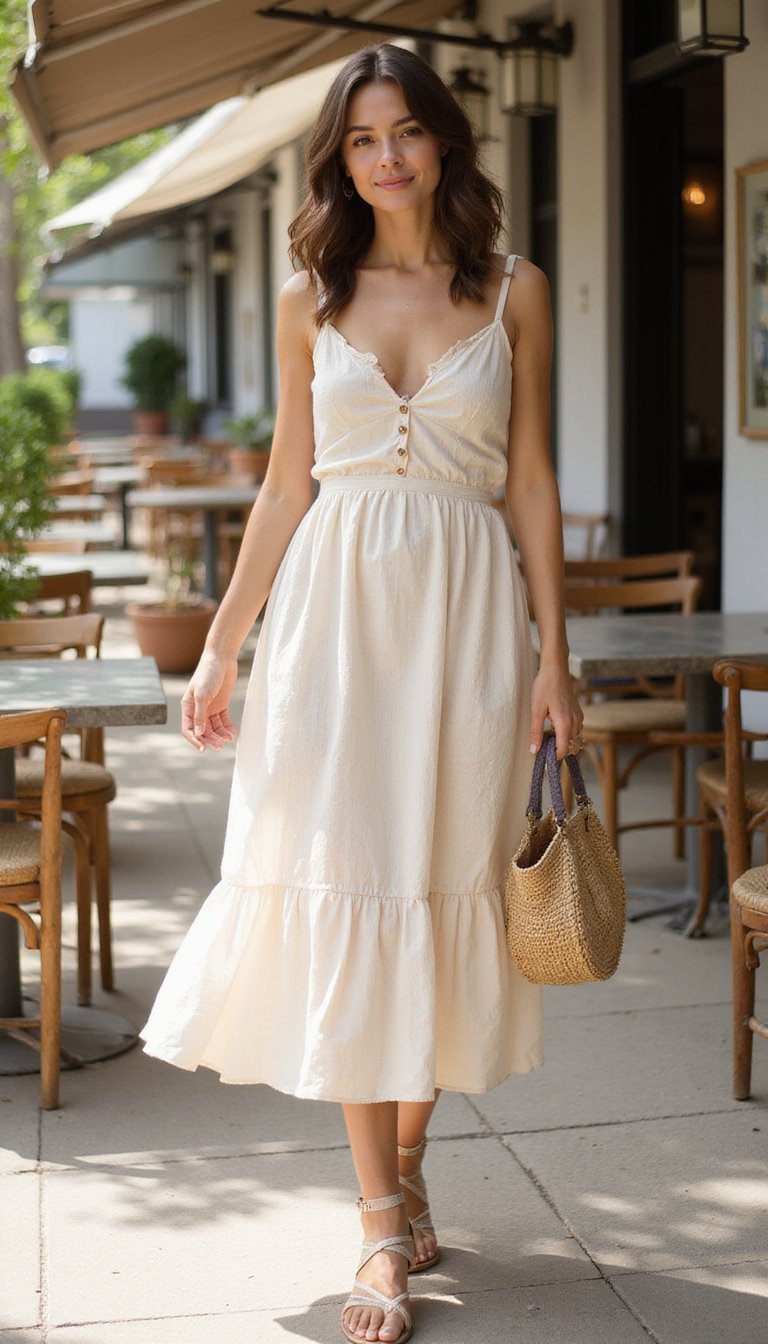 Robe Midi Fluide Et Sandales À Brides