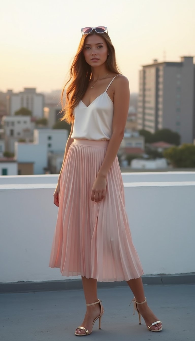 Top Caraco Satiné Et Jupe Plissée Midi