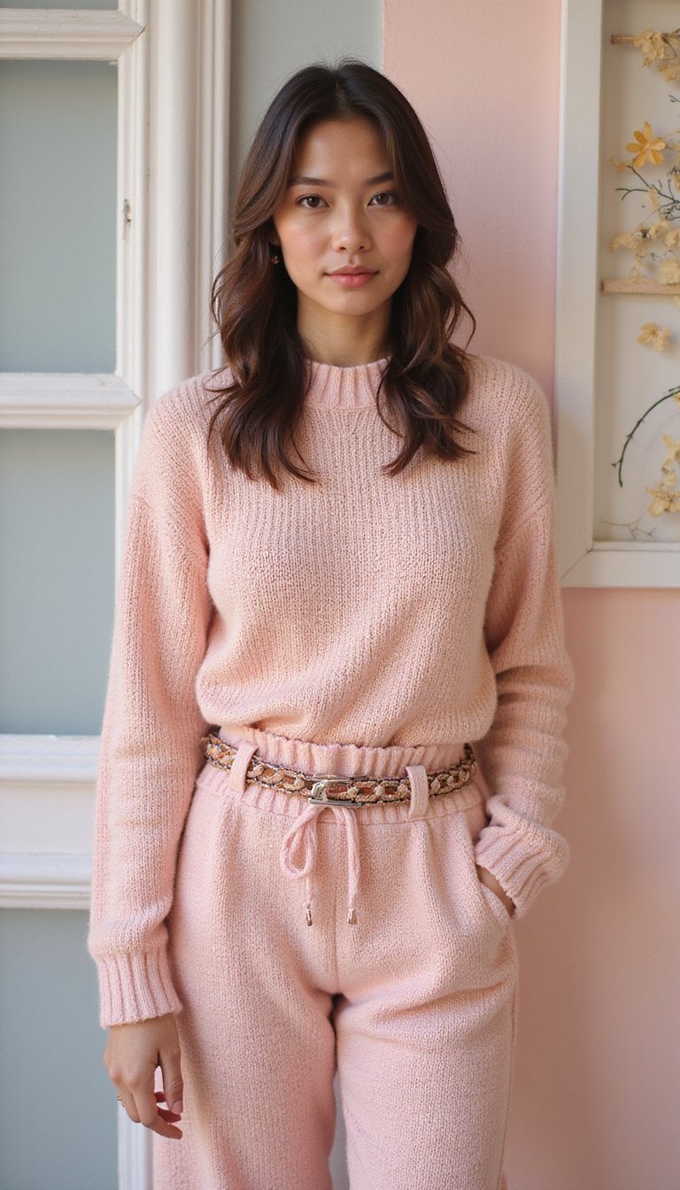 Co-ord Pastel Tricoté Avec Ceinture Torsadée