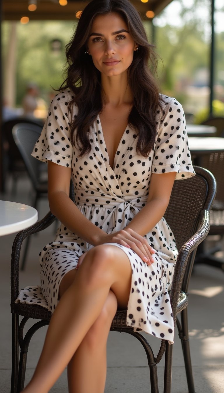 Robe Portefeuille À Pois Et Sandales Plates