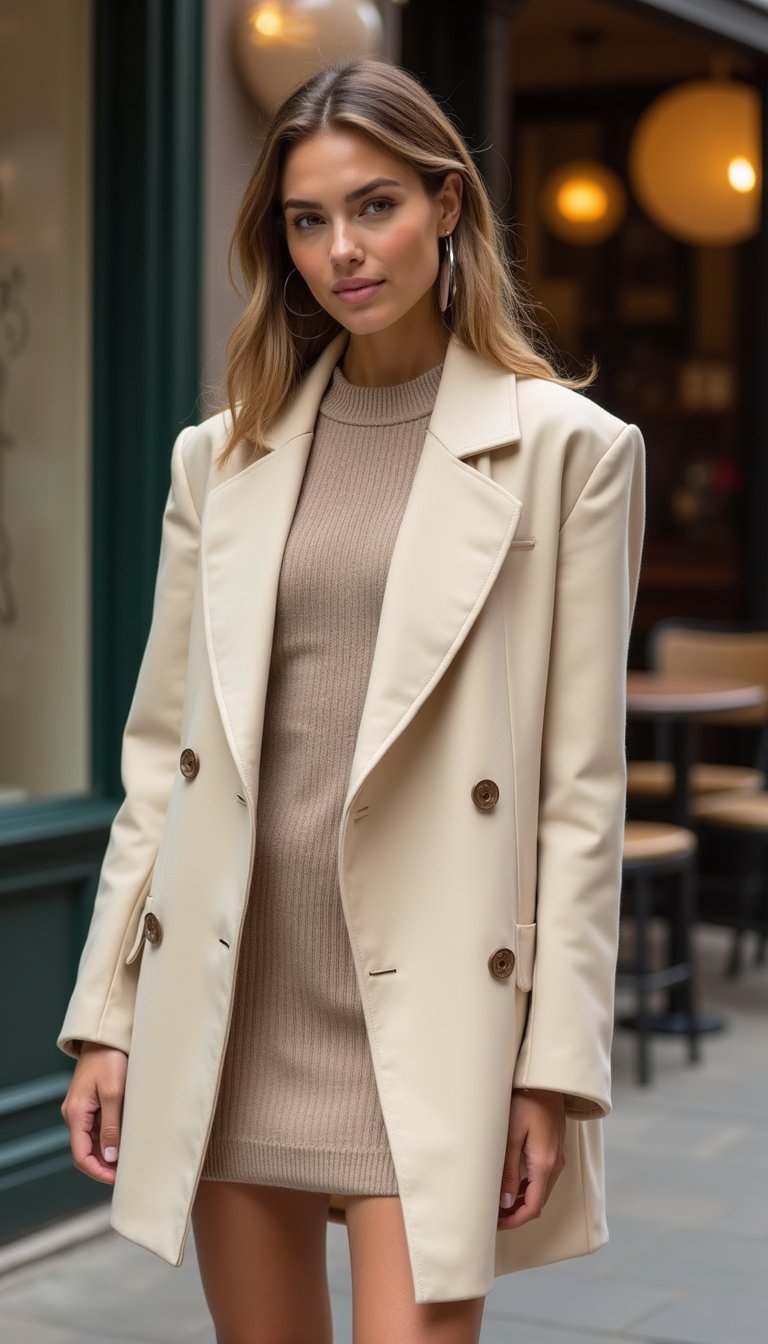 Blazer Oversize Et Robe Tricot Ajustée