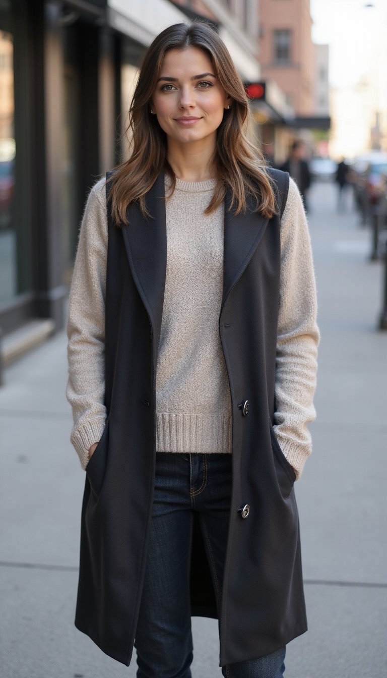 Gilet Sans Manches Long Et Jean Droit Habillé