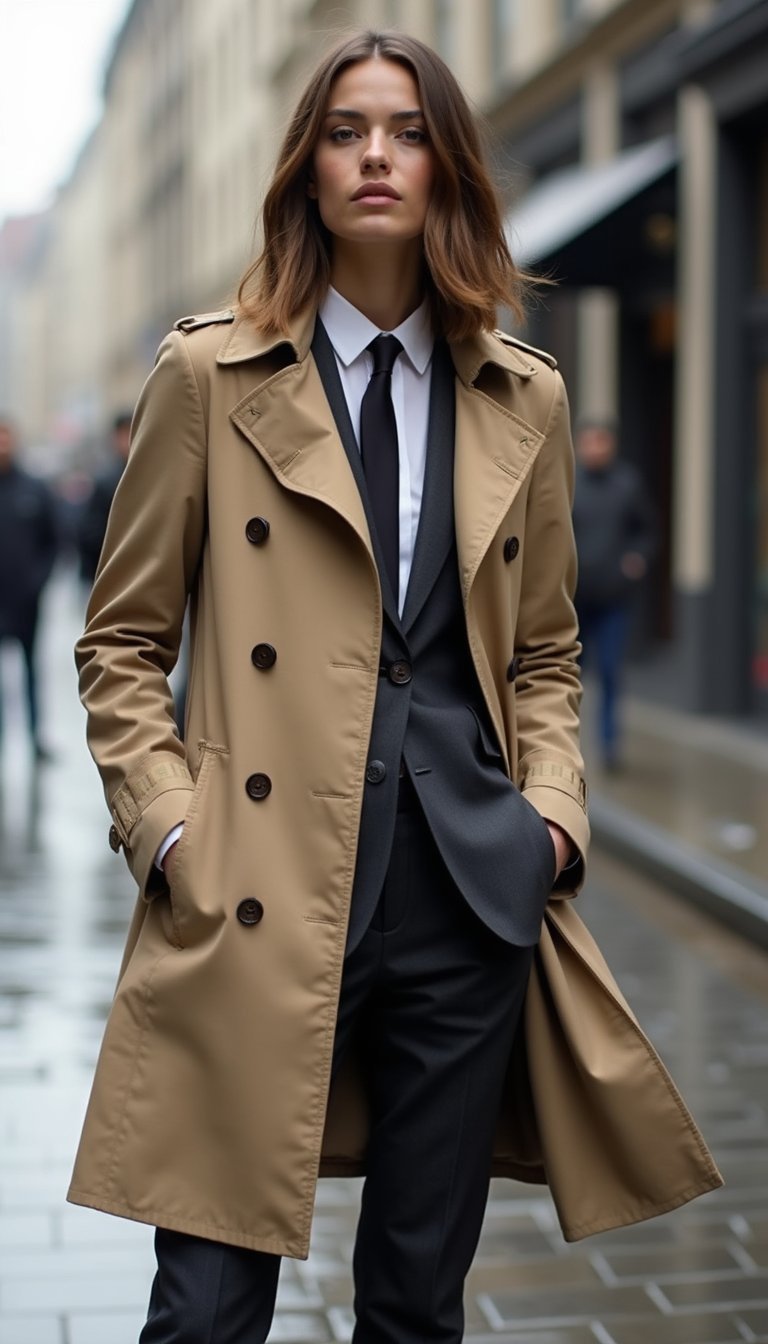 Manteau Trench Légèrement Ceinturé Sur Tailleur