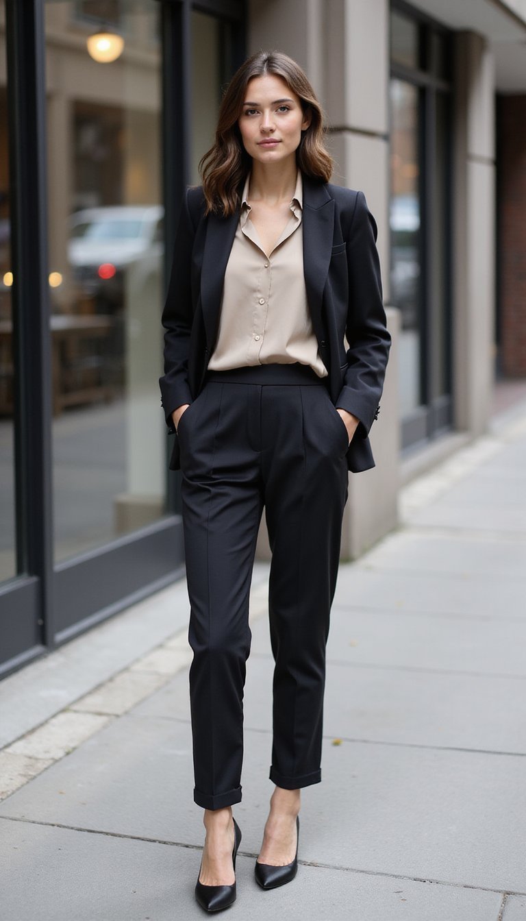 Veste Structurée, Pantalon Cigarette Et Escarpins