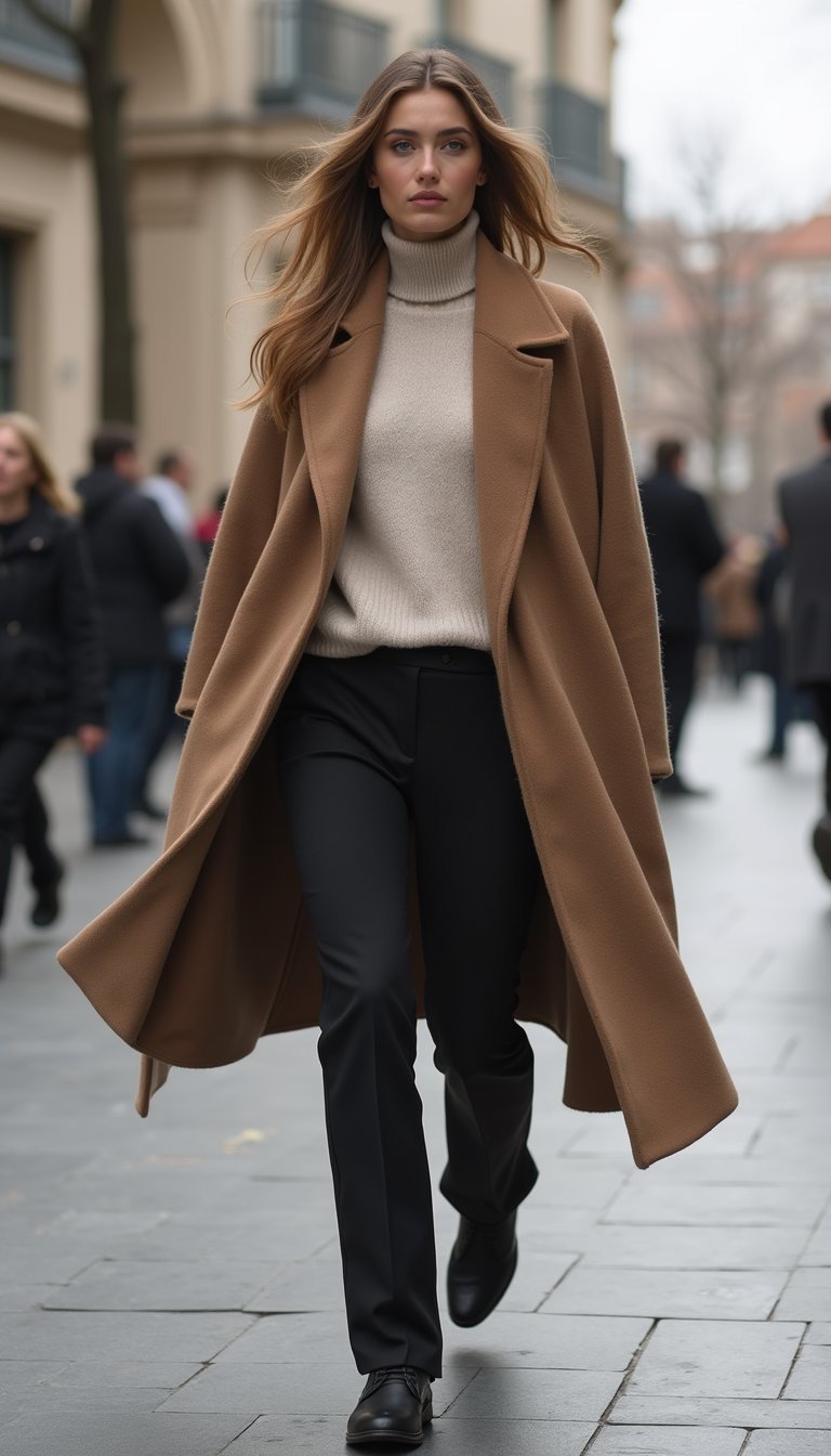 Cape En Laine Et Pantalon Droit Pour Silhouette Allongée