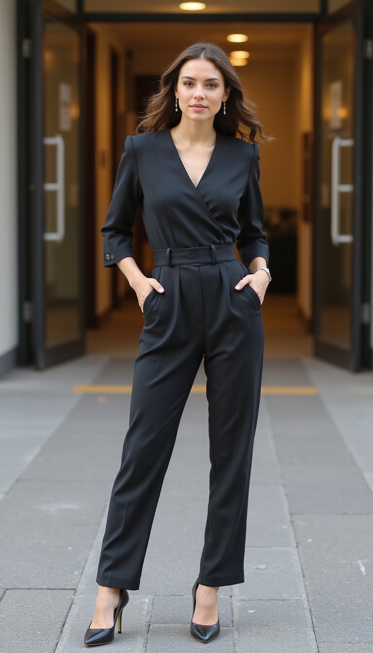 Combinaison Tailleur Coupe Cintrée Et Escarpins Basiques