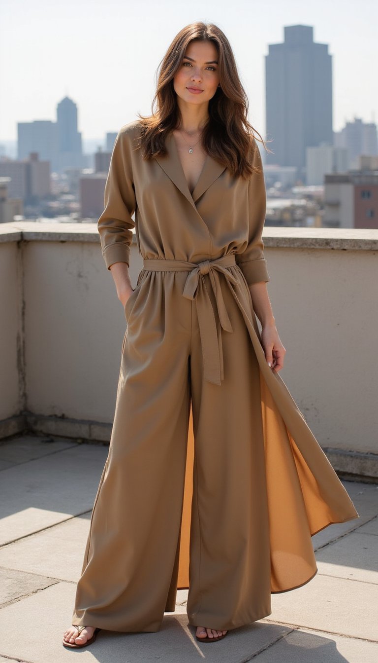 Pantalon Palazzo Fluide Et Blazer Drapé Chic