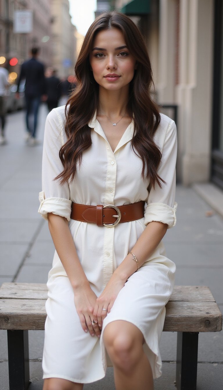 Robe Chemise Midi Et Ceinture Contrastée