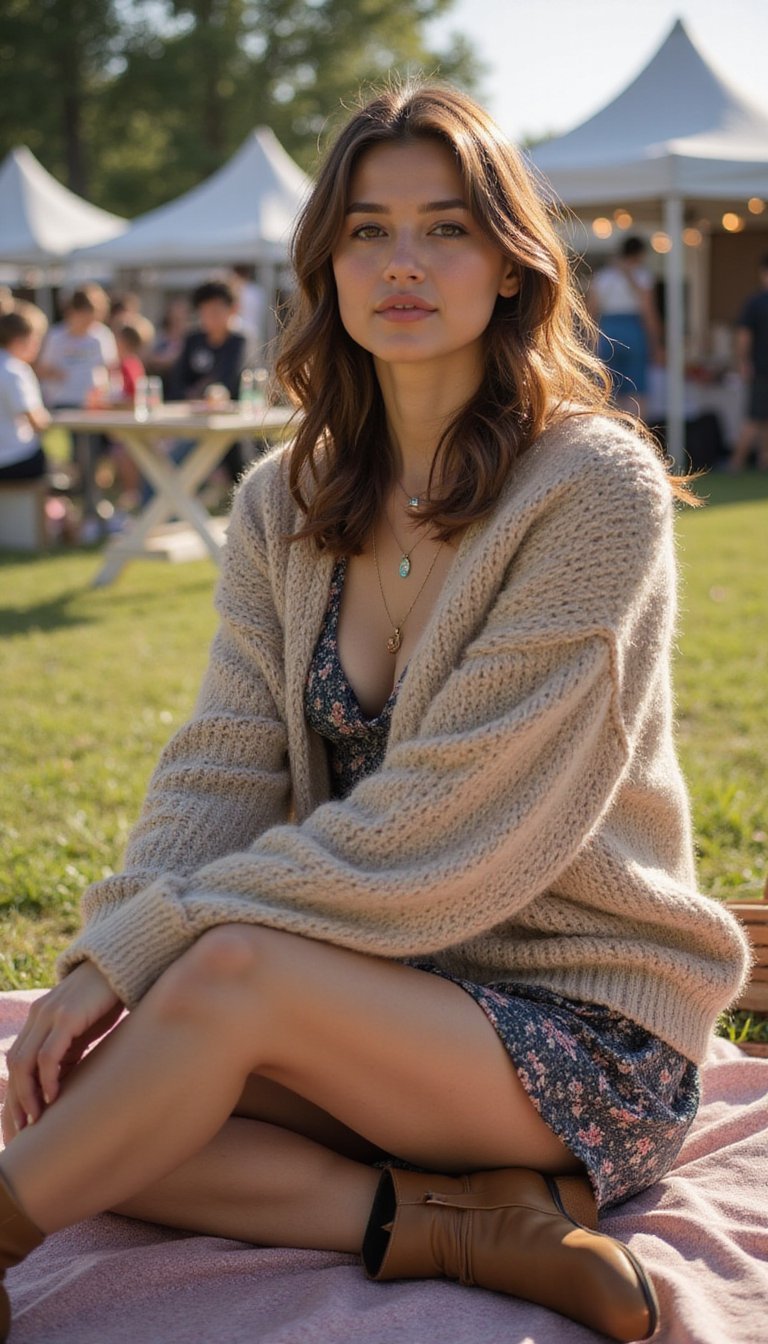 Cozy Cardigan En Maille Et Robe Mini à Imprimé