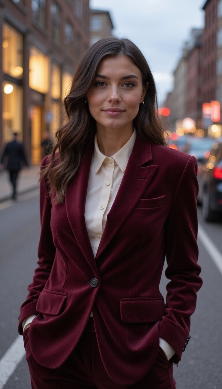 Tailleur Pantalon Velours Et Chemisier Soie