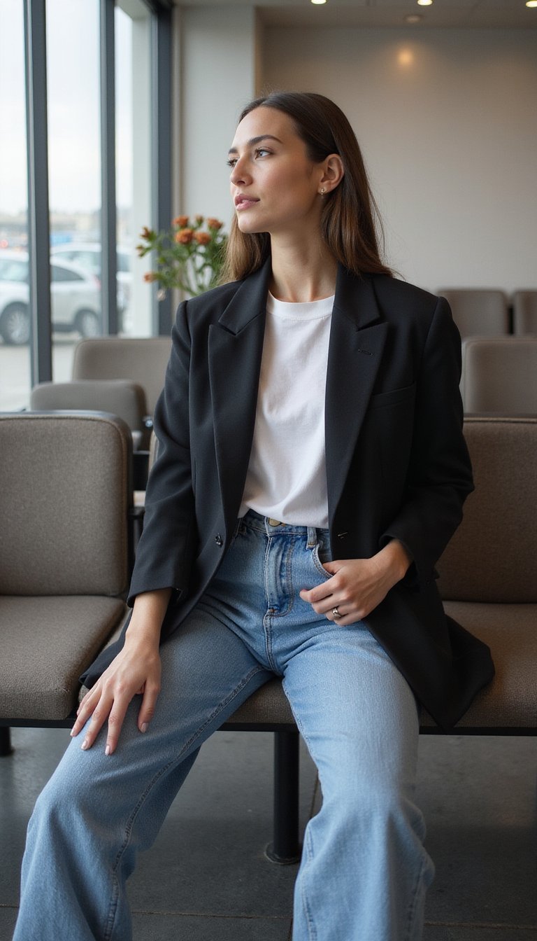 Blazer Décontracté Et Jeans Droits Classiques