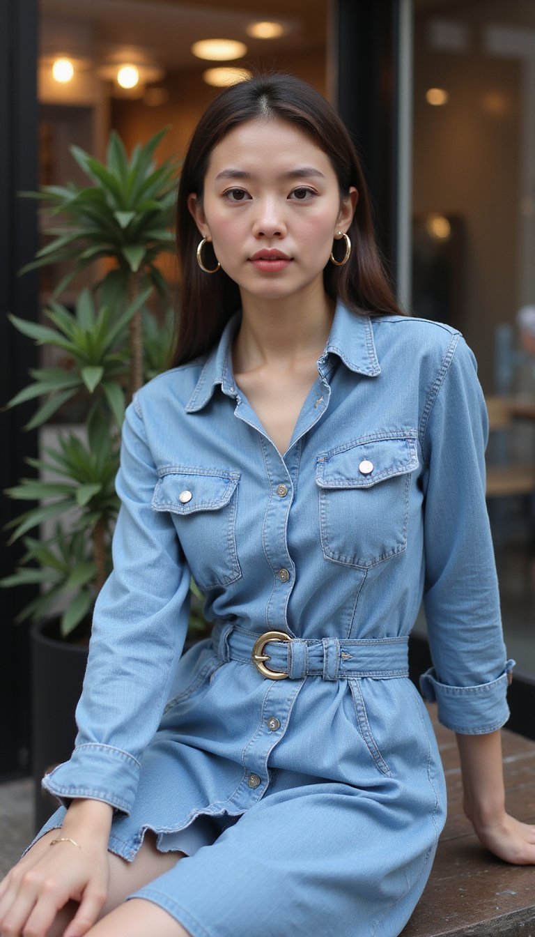 Robe Chemise En Denim Ceinturée Pour Le Bureau