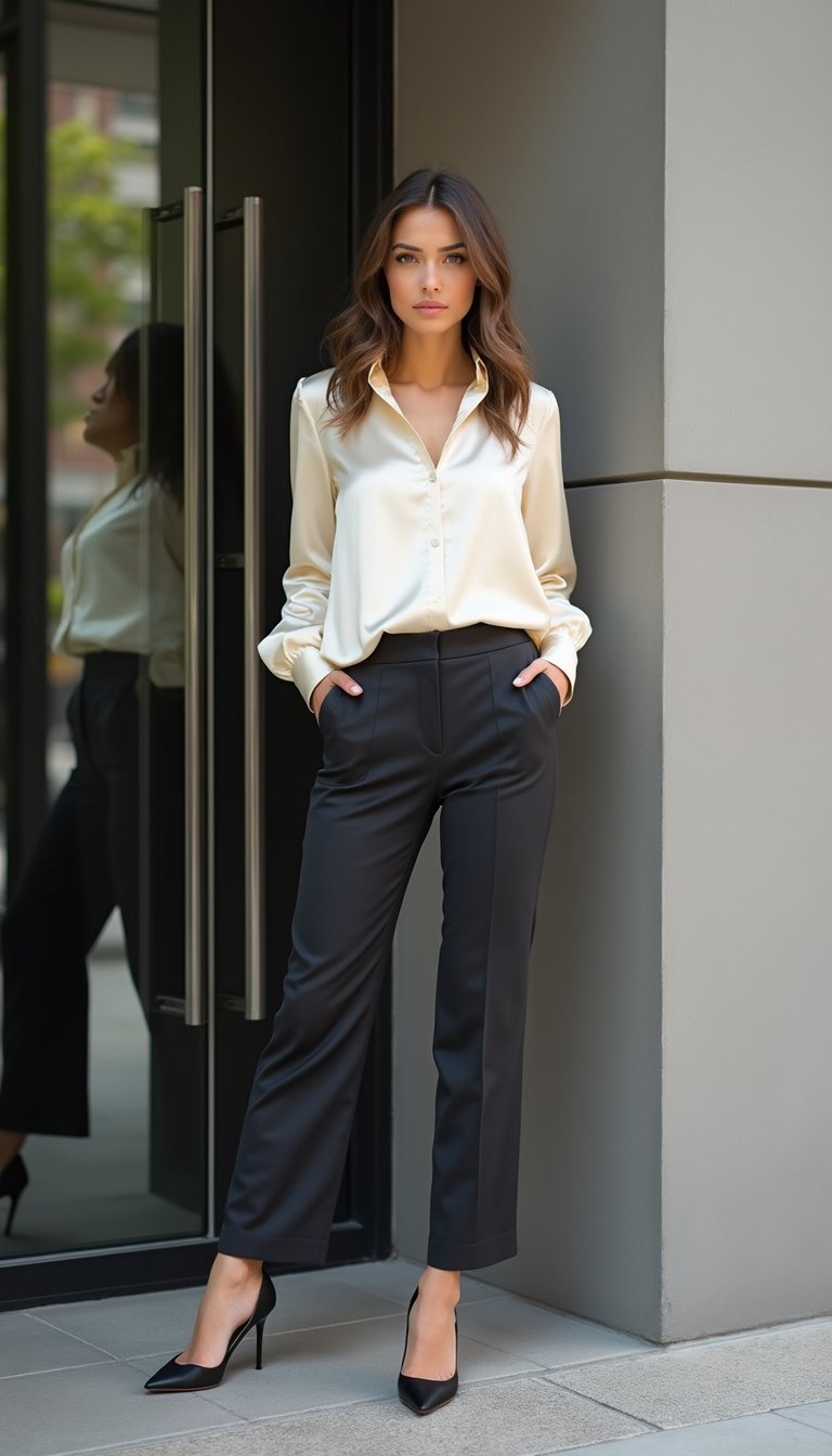 Chemisier Satiné Et Pantalon Tailleur Pour Bureau