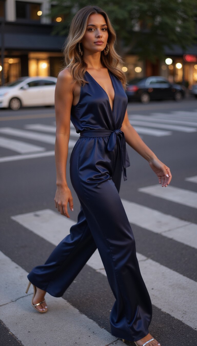 Combinaison Satinée Élégante Pour Soirée Décontractée