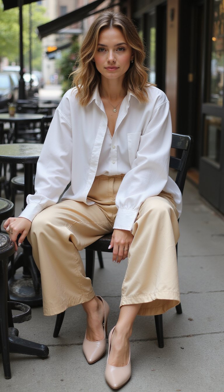 Culotte Satinée Et Chemise Oversize Pour Brunch