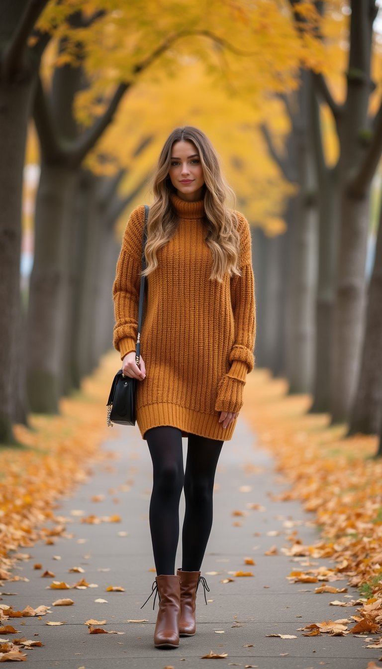 Robe Pull Courte Avec Bottines Et Collants