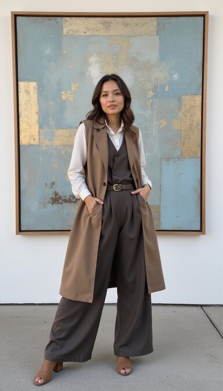 Combinaison Pantalon Large Et Gilet Long Structuré