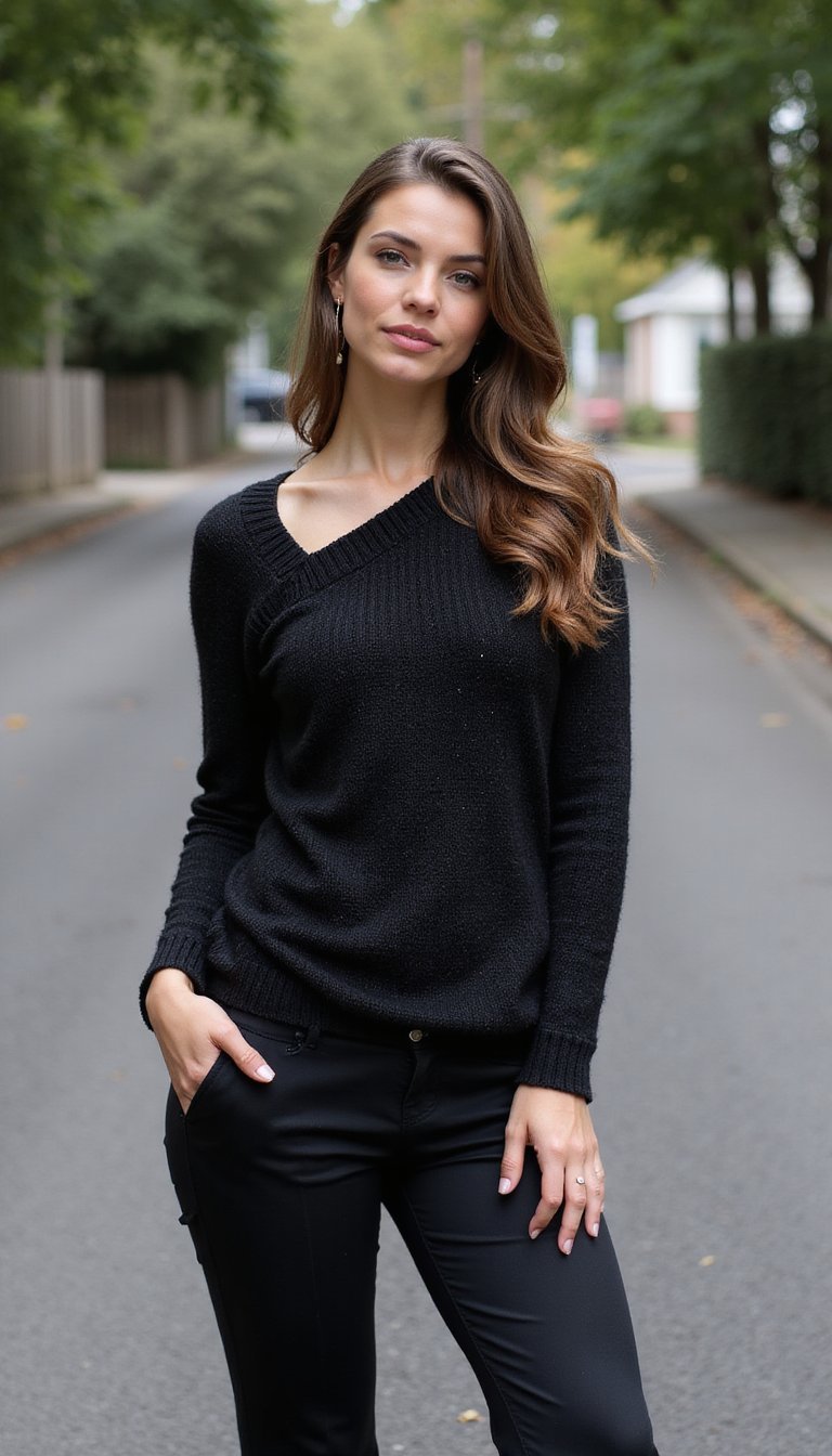 Tunique Asymétrique En Maille Et Pantalon Slim
