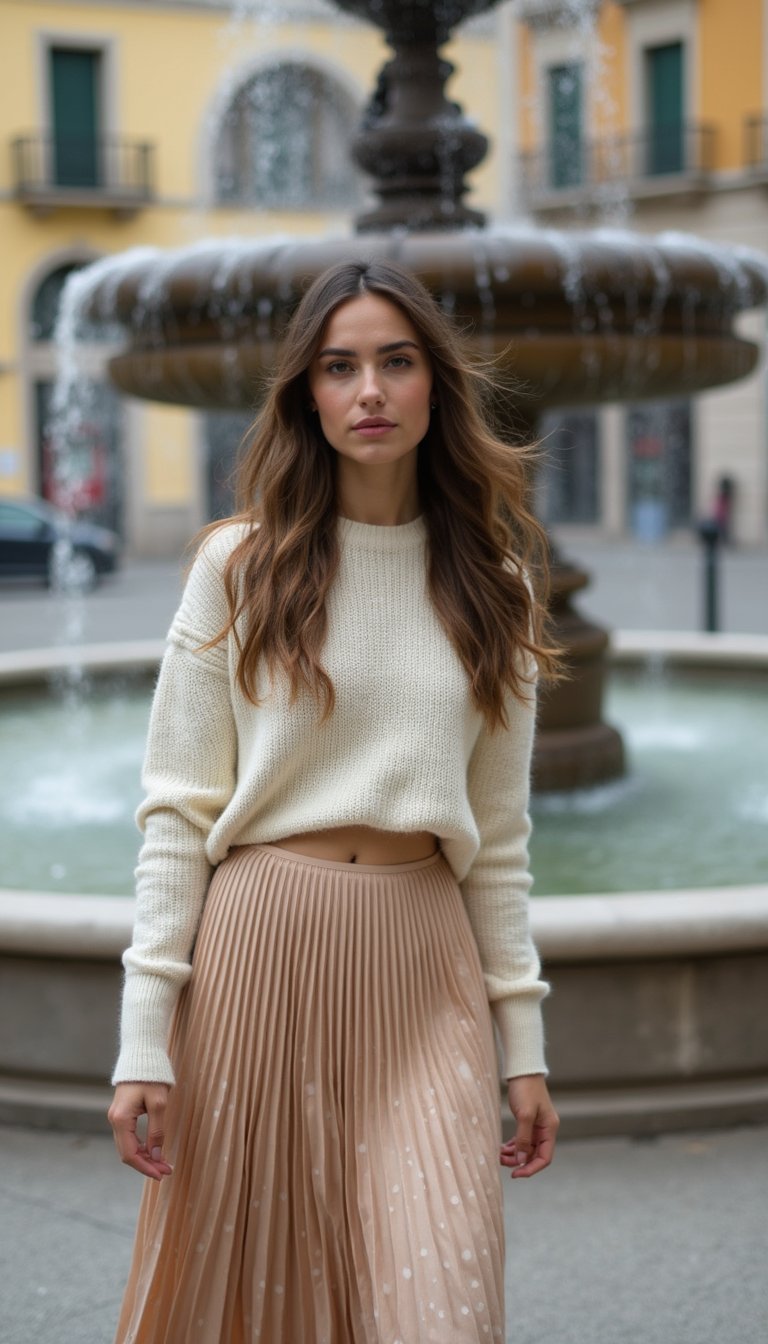 Jupe Plissée Midi À Pois Élégante Et Souple